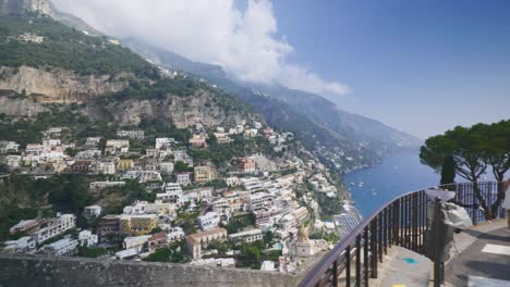 Travelers-Checking-Photos-Near-Vast-Scenic-Cliff-|-Positano-Italy-Scenic-Summer-Cliffside-Immersive-Travel-Tourism-Mountainside,-Europe,-Walking,-Shaky,-4K