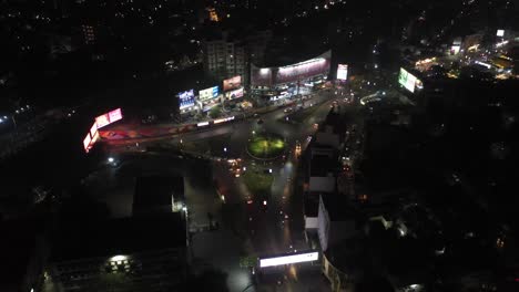 Rajkot-aerial-drone-view-There-is-a-lot-of-vehicular-traffic-on-the-circle-and-a-lot-of-vehicles-are-going