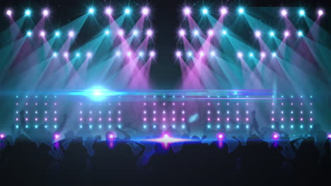 Animation-of-silhouette-crowd-dancing-at-music-concert-against-illuminated-stage-lights
