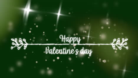 Animation-of-happy-valentine's-day-text-with-shining-glitters-on-green-background