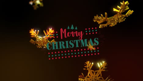 Animation-of-merry-christmas-text-with-golden-snowflakes-falling-on-abstract-background