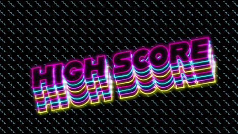 Animation-of-3d-high-score-text-with-abstract-pattern-over-black-background