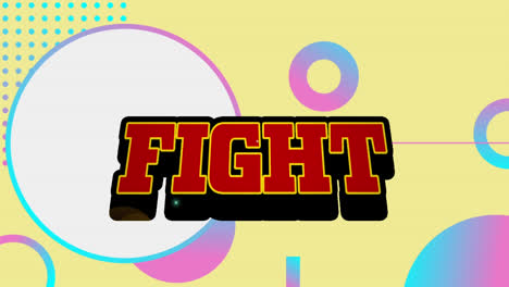 Animation-of-fight-text-banner-against-abstract-shapes-pattern-on-yellow-background