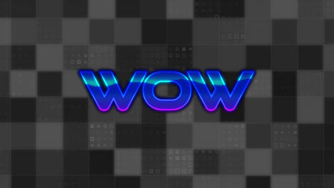 Animation-of-glitched-wow-text-over-squares-against-gray-background