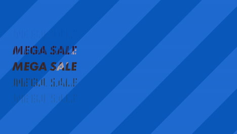 Animation-of-mega-sale-text-banner-and-abstract-shapes-against-blue-striped-background
