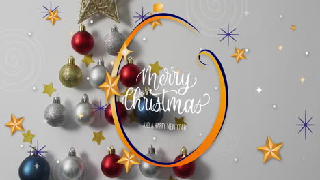 Animation-Des-Textes-„Frohe-Weihnachten-Und-Ein-Glückliches-Neues-Jahr“-Mit-Dekorationen-Auf-Weißem-Hintergrund