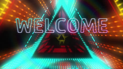 Animation-of-welcome-text-over-glowing-neon-background