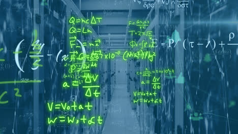 Animation-Mathematischer-Gleichungen-über-Verbundenen-Punkten-Auf-Datenserver-Racks-Im-Serverraum