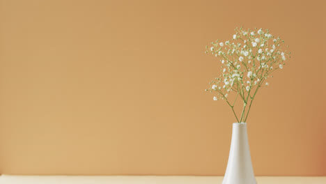 Video-Von-Weißen-Blumen-In-Einer-Weißen-Vase-Mit-Kopierraum-Auf-Gelbem-Hintergrund