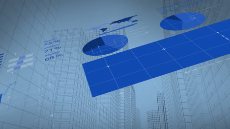 Animation-of-infographic-interface-over-low-angle-view-of-modern-buildings-against-sky