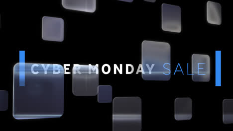 Animation-Von-Cyber-Monday-Text-Mit-3D-Quadraten-Auf-Schwarzem-Hintergrund
