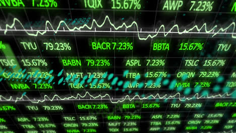 Animation-of-trading-board-and-multiple-graphs-and-globe-over-black-background