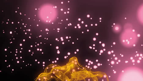 Animation-of-abstract-dynamic-pattern-with-dots-and-lens-flares-over-black-background