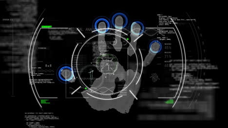 Animation-of-circles-and-scanning-fingerprints-with-computer-language-over-black-background