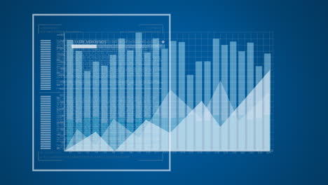 Animation-of-loading-bar-with-changing-numbers,-graphs,-data-over-blue-background