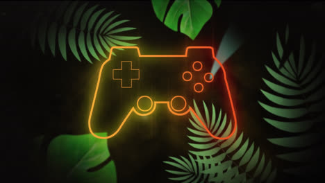 Animation-of-gaming-console-with-plantation-against-black-background