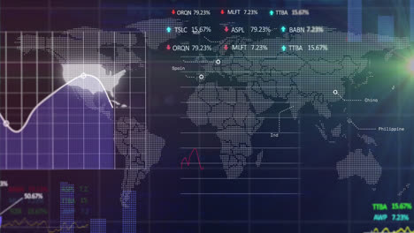 Animation-of-multiple-graphs-with-trading-boards-over-illuminated-pattern-moving-on-map