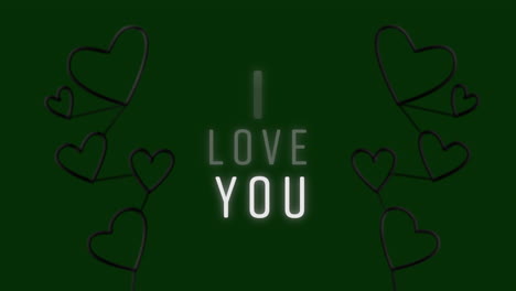Animation-Des-Textes-„Ich-Liebe-Dich“-Mit-Leuchtenden-Herzformen-Auf-Grünem-Hintergrund