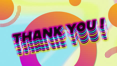 Animation-of-neon-thank-you-text-banner-against-abstract-shapes-pattern-on-gradient-background
