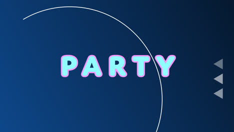 Animation-of-party-text-with-geometric-shapes-against-blue-background