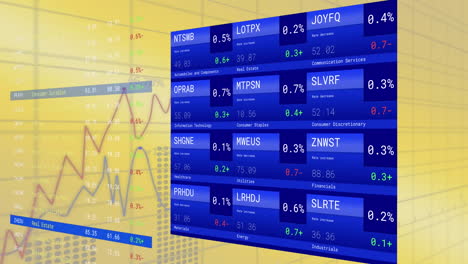 Animation-of-statistical-and-stock-market-data-processing-against-yellow-gradient-background
