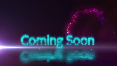 Animation-of-illuminated-coming-soon-text-with-moving-lens-flares-over-black-background