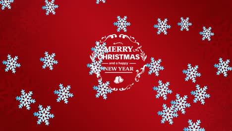Animation-of-merry-christmas-and-happy-new-year-text-with-snowflakes-on-red-background