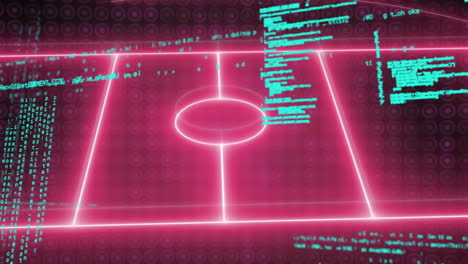 Animation-Der-Blauen-Datenverarbeitung-über-Rosa-Neon-Korbfeldmarkierung-Auf-Schwarzem-Hintergrund