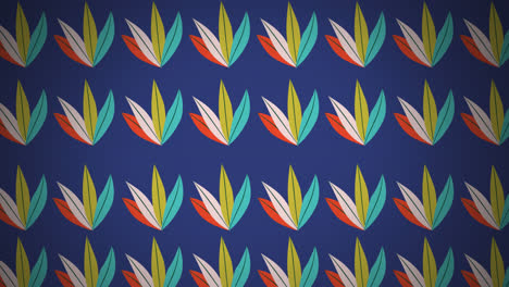 Animation-of-leaf-shaped-icons-in-seamless-pattern-against-copy-space-on-blue-background