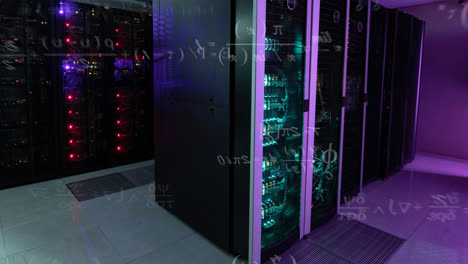 Animation-of-mathematical-equations-floating-against-computer-server-room