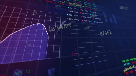 Animation-of-changing-numbers,-graphs,-trading-boards-and-computer-language-over-black-background