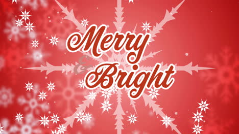 Animation-of-merry-christmas-text-with-snowflakes-moving-on-red-background