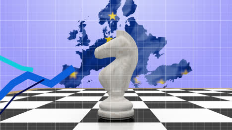 Blue-graphs-moving-over-chess-piece-on-chessboard-against-EU-map