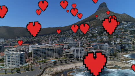 Blick-Auf-Eine-Stadt-Und-Digitale-Herzsymbole-4k