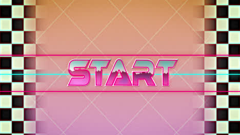 „Start“-In-Metallic-Pink-Mit-Schwarz-weißen-Schachbrettquadraten,-Die-Sich-Nach-Links-Und-Rechts-Bewegen