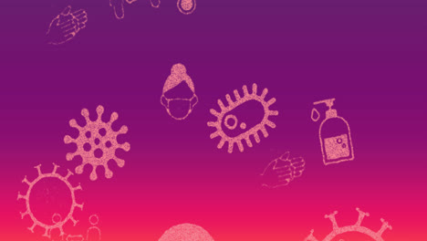 Coronavirus-Konzeptsymbole-Vor-Violettem-Hintergrund