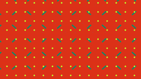 Grid-of-yellow-dots-and-green-lines-moving-on-red-background