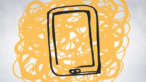 Digital-composite-of-a-mobile-tablet-on-a-yellow-scribble