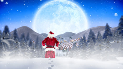 Santa-clause-in-winter-scenery-combined-with-falling-snow