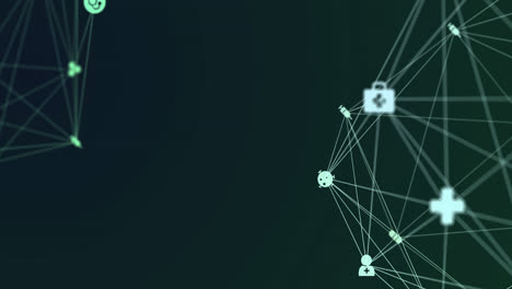 Animation-of-digital-interface-and-globe-of-network-of-connections-with-white-icons-turning-on-green