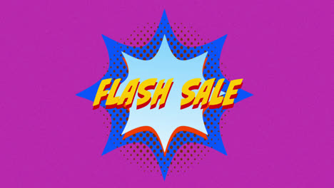 Flash-Sale,-Boom-Und-Zap-Text-Auf-Sprechblase-Vor-Violettem-Hintergrund