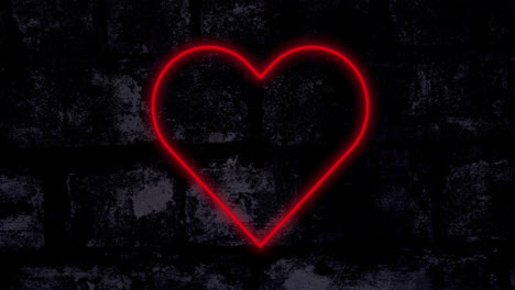 Animation-of-red-neon-heart-flashing-on-dark-brick-wall