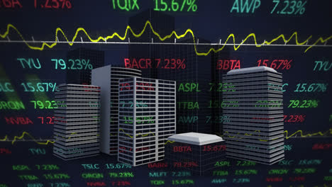 Animation-of-stock-market-display-with-modern-city-in-the-background