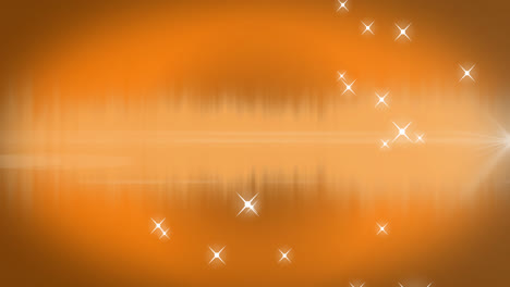 Animation-of-glowing-spots-of-light-and-twinkling-stars-moving-in-hypnotic-motion-on-orange-backgrou