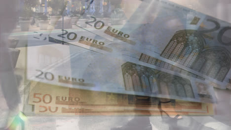 Menschen-Gehen-Und-Euro-Banknoten-Schweben