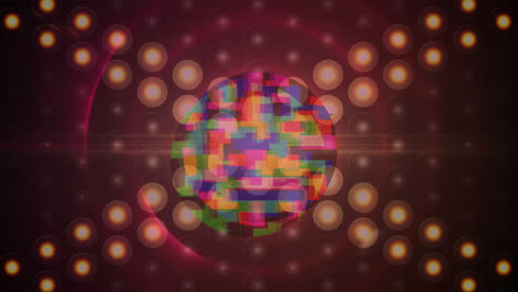 Animation-Von-Bunten-Kreisen-Mit-Mehreren-Lichtern-Auf-Rotem-Hintergrund
