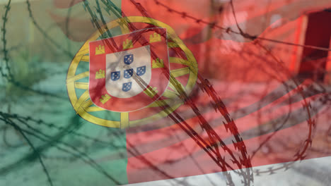 Stacheldraht-Gegen-Portugiesische-Flagge