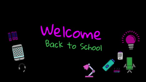 Willkommen-Zurück-In-Der-Schule-Handschriftlich-Auf-Schwarzem-Hintergrund