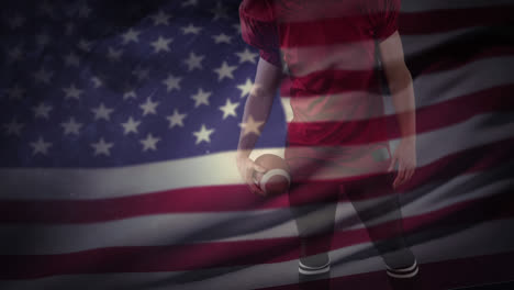 Male-rugby-player-against-waving-US-flag