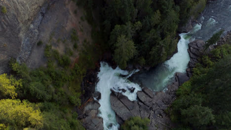 River-flowing-through-green-cliff-4k